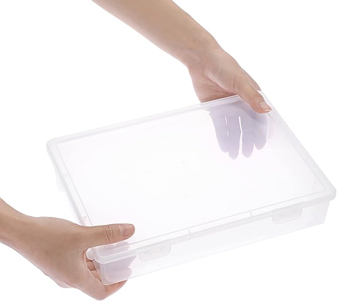 BTSKY Clear Plastic Storage Box with Flap Lid Multipurpose Craft Organizers and Storage Box Art Supply Storage Organizer Plastic Sewing Box for Beads Pencils Notebooks 2 Pack Medium