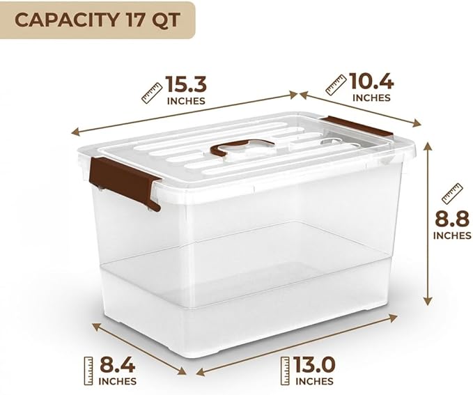 17 Quart Clear Storage Bins with Lids 6-Pack Stackable Plastic Organizer Box with Secure Latches &amp Handles
