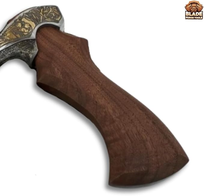 Carbon Steel Head with Hardened &amp Razor Sharpened Edge Rose Wood Handle Uniquely Designed Head Tomahawk Battle Axe with Premium Leather Sheath