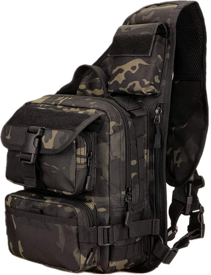UNISTRENGH Men's Tactical Sling Bag Sling Backpack Military Shoulder Bag MOLLE Assault Range Bag for Outdoor Camping Hunting (Black-scorpion Camouflage)