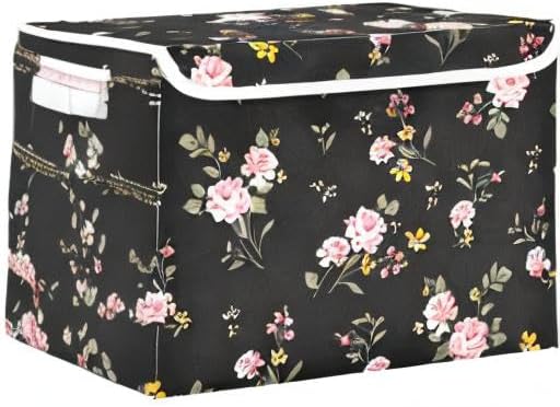 senya Flower Baskets Collapsible Storage Bins with Lids Purple Green Rose Flower Storage Boxes Clothes Baskets for Organizing