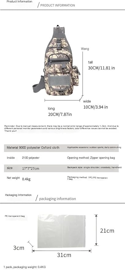 Tactical Chest Pack Military Molle Bag Men's Outdoor Sling Crossbody Bag(Black)