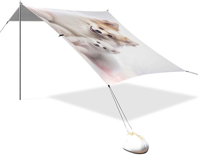 ALAZA Cute Dogs Puppy Beach Tent Sun Shelter UPF50+ Protection Beach Shade Canopy w/ 4 Sandbags for Outdoor Camping Fishing Backyard Fun Picnic 10x9 ft
