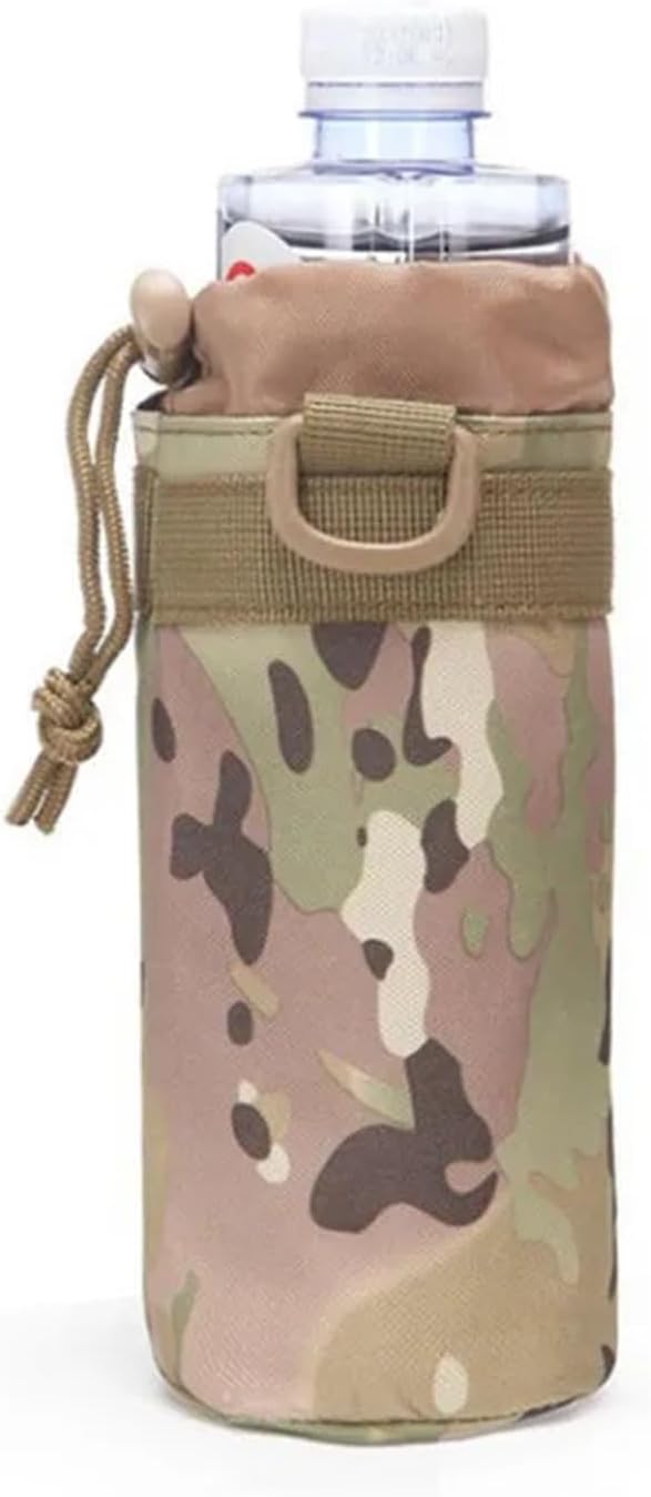Outdoor Water Bottle Pouch Tactical Molle Kettle Pouch Holder Hiking Hunting Pulling Rope Multi Functional Bottle Bag