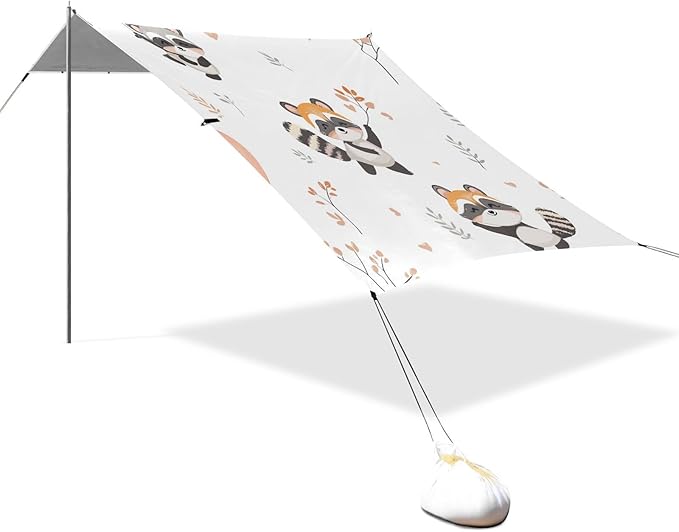 ALAZA Cute Raccoons and Balloon Beach Tent Sun Shelter Portable Canopy Sunshade for Outdoor Camping Picnics Backyard Fun 10x9 ft