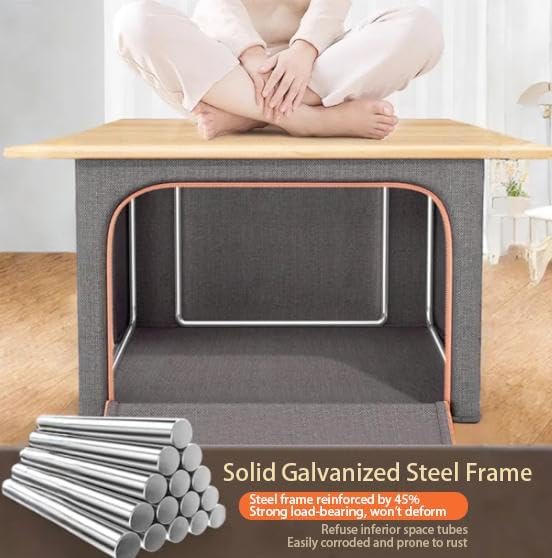 Foldable Large Storage Bin with LidInner Waterproof Film Closet Cube4 Thick Metal Frames 2Open Windows Zippers Container Organizer for Blanket BinQuiltClothesBooksLarge Cubes(66 L).
