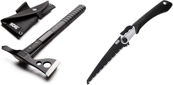 SOG FastHawk- Lighter Faster Agile Throwing Hatchet Versatile Survival Tactical Axe &amp Folding Saw - Wood Saw Hand Saw Pruning Saw and Camping Saw