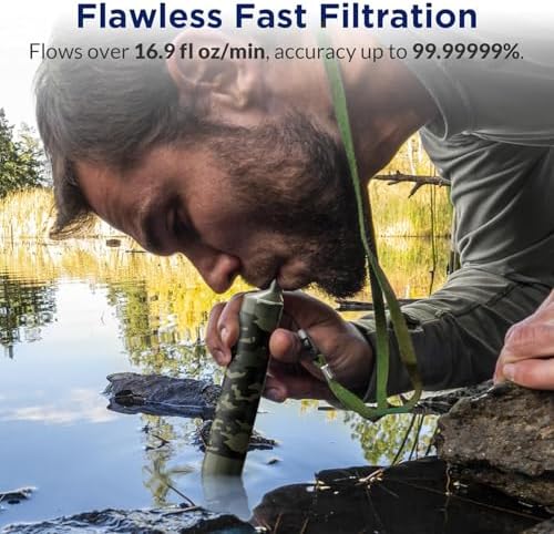 Membrane Solutions Squeezable Water Filtration System Survival Water Purifier Kit Portable Backpacking Gear Including Water Filter Straw and 23oz Collapsible Bottle for Hiking Camping Travel(7+6)