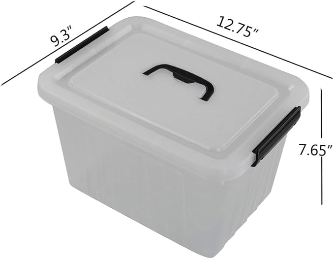 Anbers 1 Pack Plastic Lidded Storage Box with Handle 12 Quart Clear Latching Storage Bin