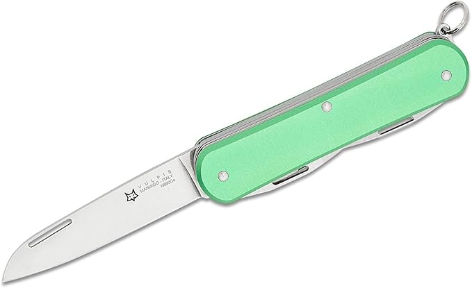 Fox Knives Vulpis FX-VP130-SF5 Slipjoint EDC Pocket Knife 5-in-1 Multitool - 2.17in Blade Hacksaw Bottle Opener Can Opener Scissors Flat Head Screwdriver - Every Day Carry (OD Green)
