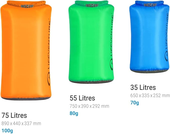 Lifeventure Ultralight Dry Bag Siliconized Rip-Stop Fabric with Fully Taped Seams Lightweight Waterproof Dry Sack for Kayaking Camping Hiking Traveling Boating Water Sports