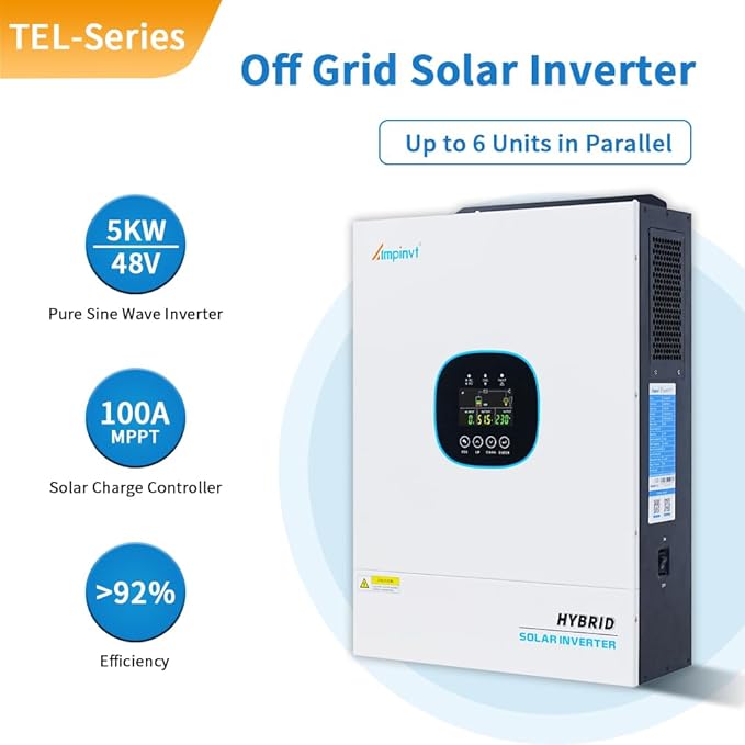 Ampinvt 5000W Solar Inverter 48Vdc to 120V Pure Sine Wave Inverter 5000 Watts Built-in 100A MPPT Solar Charge Controller Max PV Input 5500W Support up to 6 in Parallel Lead Acid Lithium Battery