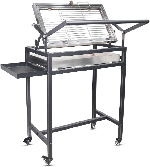 Floor-Standing Rotisserie Grill - 360 Rotating Stainless Steel Flipping Barbecue with Foldable for Outdoor Camping Backyard Includes Wheels Removable Ash Drawer (KA-6168L)