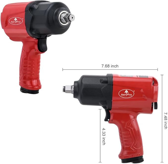 AEROPRO TOOLS 1/2-Inch Aluminum Air Impact Wrench(A398)Twin Hammer with 1380FT-LB Max Loosening Torque Pneumatic Impact Gun for Auto Repair Tire Shop (1380 ft-lbs | Air Impact Wrench + Socket)