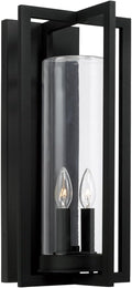 Capital Lighting 948221BK Kent Modern Vertical Line Clear Glass Cylinder Outdoor Wall Lantern 2-Light 120 Total Watts 20 H x 10 W Black