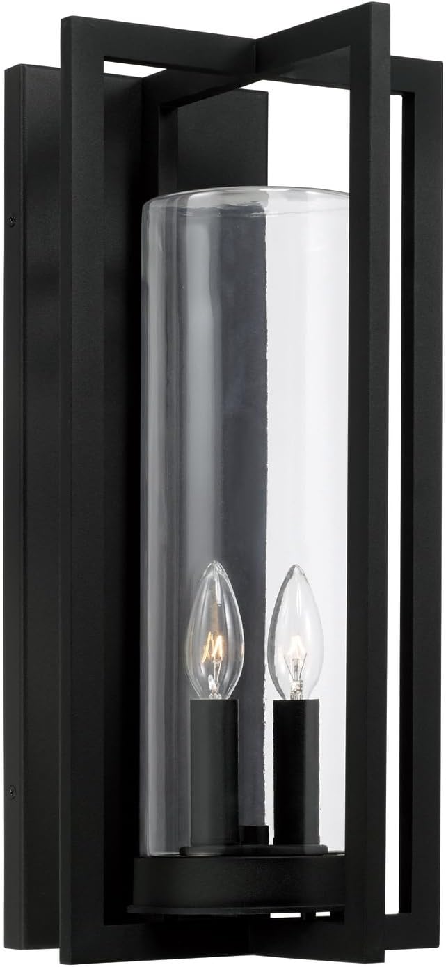 Capital Lighting 948221BK Kent Modern Vertical Line Clear Glass Cylinder Outdoor Wall Lantern 2-Light 120 Total Watts 20 H x 10 W Black