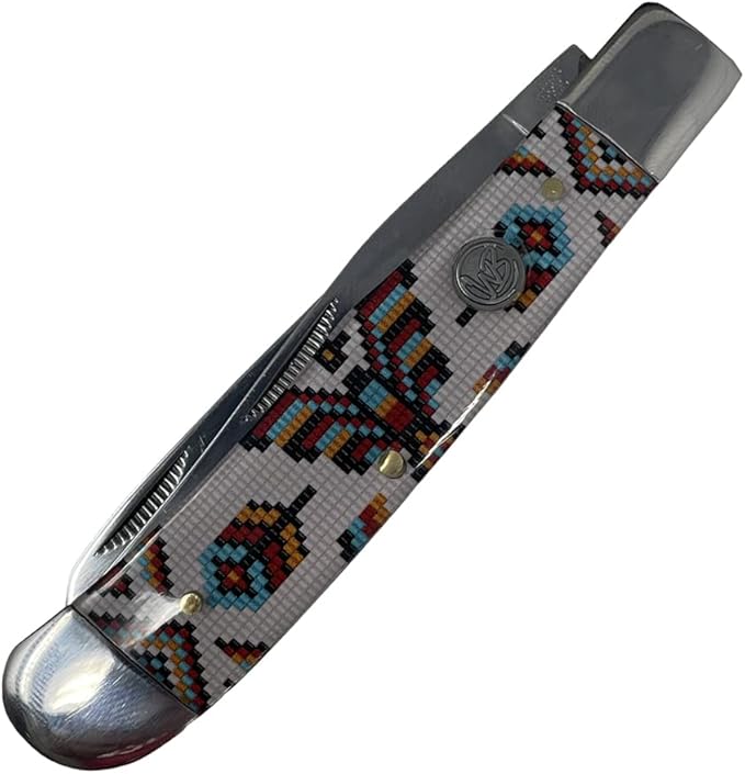 WHISKEY BENT HAT CO. Traditional Trapper Folding Pocket Knife 4.125 Closed Length 440C Stainless Steel Blades (Thunderbird)