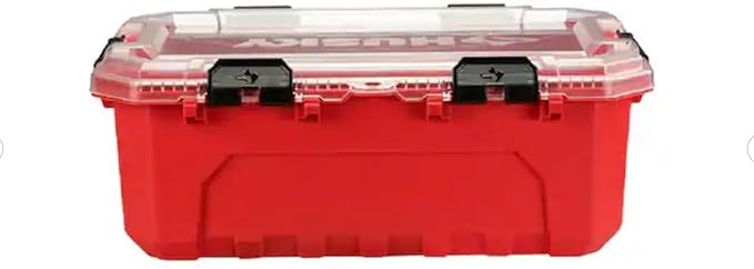 Professional Heavy Duty Waterproof Stackable Plastic Storage Container with Hinged Lid Red Rectangular (12 Gal)