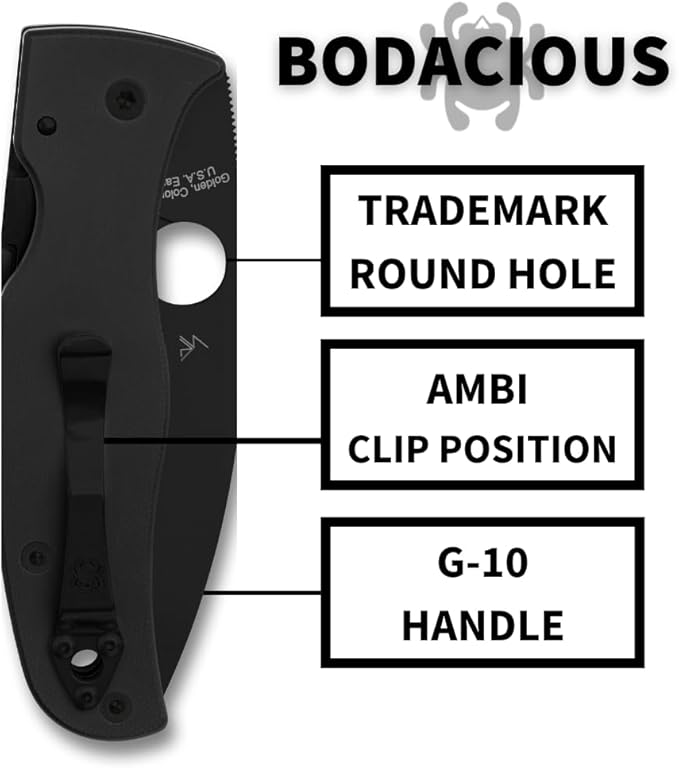 Spyderco Bodacious Folding Pocket Knife with 3.6 CPM S30V Steel Blade and G-10 Handle - EDC Knife for Men and Women Perfect for Hunting Tactical Camping Survival Hiking - PlainEdge - C263GPBK