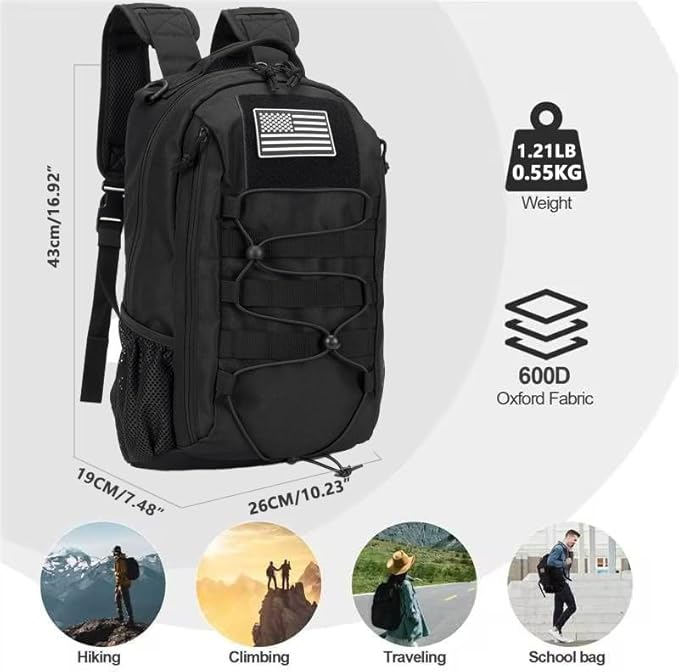 BAIXINGBAGS 20L Mini Small tactical backpack for men MOLLE System Daypack black gym hunting backpack Comfortable for Hiking Camping