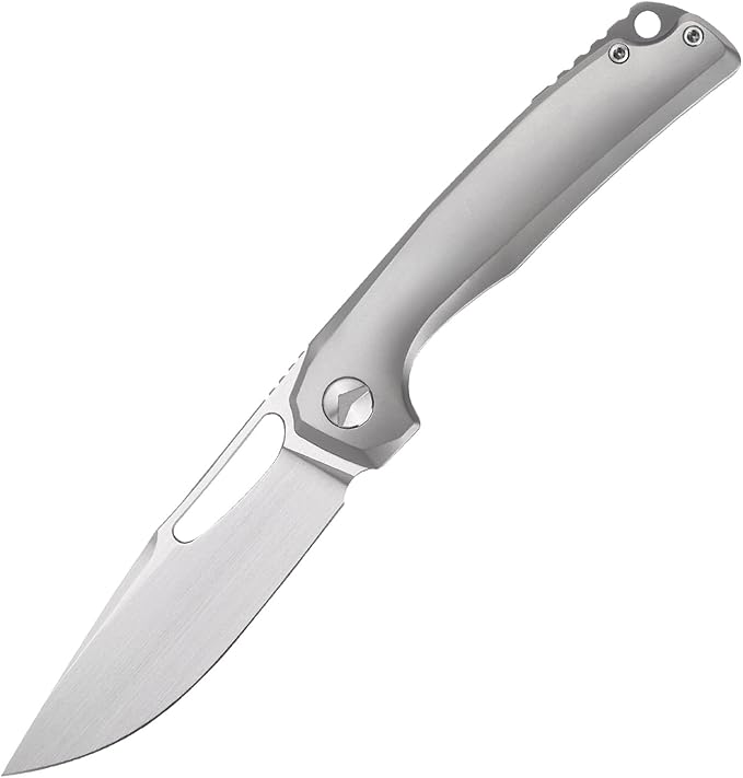 Pocket Knife 3.5 M390 Blade Folding Knife Hunting Knife with Titanium Handle and Pocket Clip EDC Knives for Hunting Camping Survival Outdoor Fishing Hiking（Grey）
