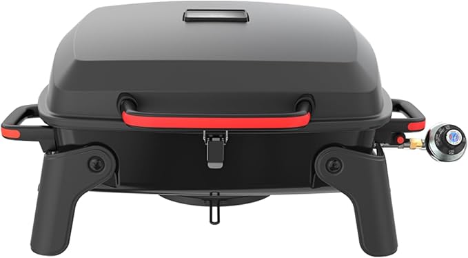 Megamaster 1-Burner Portable Gas Grill with Locking Lid 11000 BTU Stainless Steel Burner Foldable Legs Small Propane Grill for Outdoor Cooking Camping BBQs Patios and Gardens - 820-0065C