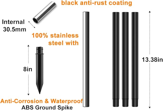 ZOOHAR Outdoor Light Pole Extension Kit - 55/4.6FT Stainless Steel with ABS Stakes for Enhancing Garden Lights and Torches Garden Patio Parties Wedding1.2in Diameter (2 Sets 10 pcs)