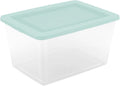 Sterilite 32 Pack Storage Boxes Clear Plastic Stackable Containers Lightweight Home Organizers with Snap Lids 58 Quart Mindful Mint