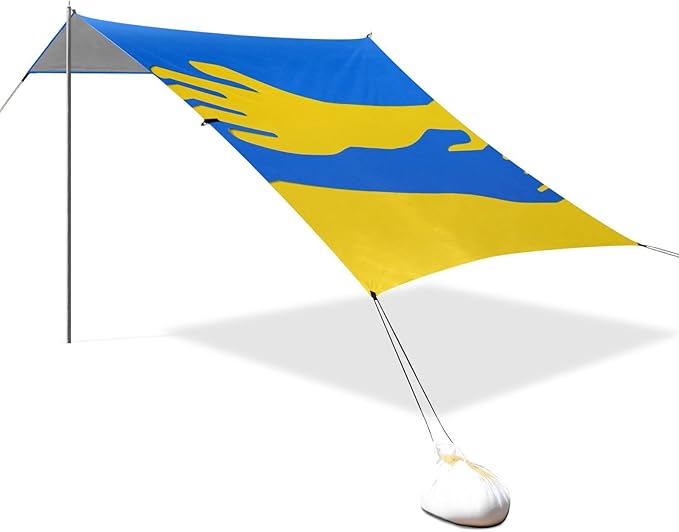 Ukraine Flag Elements Stable Beach Tent UPF50+ Easy Setup Large Sun Shelter with Sand Shovel for Backyard and Camping
