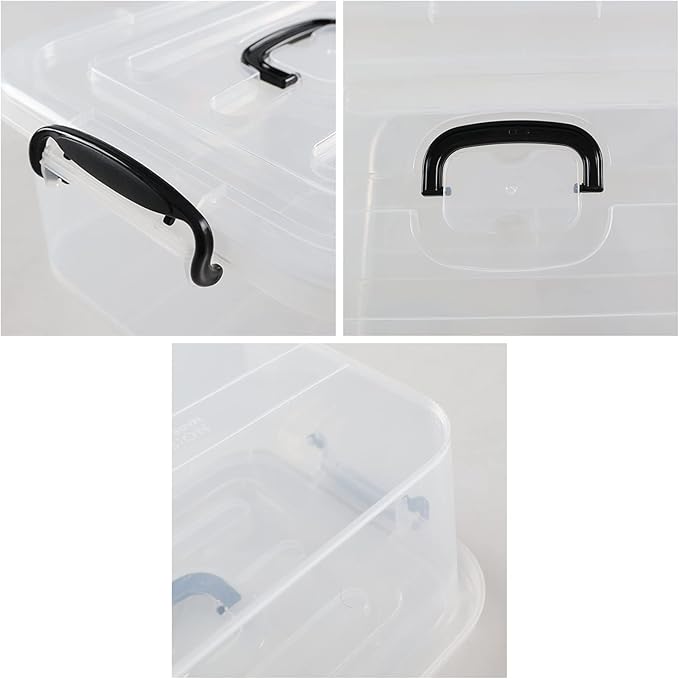 2 Packs 8 Quart Plastic Craft Storage Container Bins with Lids Small Organizer Tote with Handle Stackable Carry Handle Clear