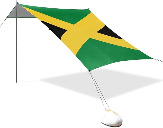 Jamaica Flag Beach Tent UPF50+ Protection Easy Setup Shade Sun Shelter with Sandbags Sand Shovel Poles for Backyard and Camping