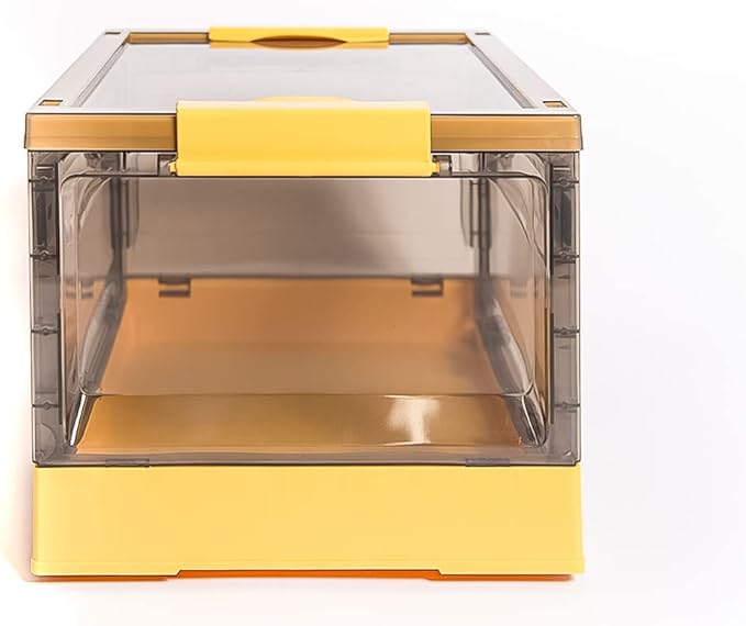 Best Home Fashion 3 packs Storage Bins Side Opening Stackable Lid Collapsible Foldable Easy Tidy Up with Storage Box Ideal for Home &amp Office Organization Storage Cube (Small Yellow)