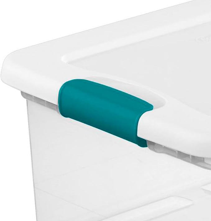 Sterilite 15 Qt Stackable Storage Box with Latching Lid 12 Pack Bundled with 6 Qt Plastic Organizing Bin with Latch Lid 12 Pack