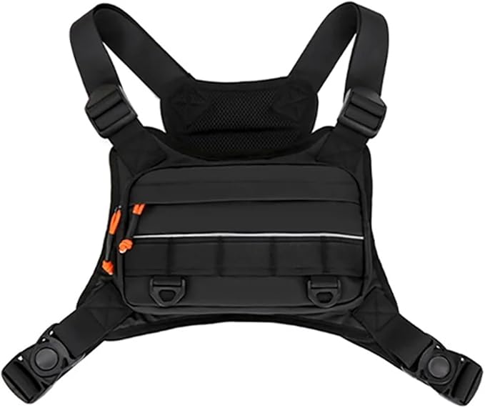 Genérico Front Chest Bag Camping Vest Backpack Compatible for Men Women Running Tactical Pack Sports Outdoor Cycling fishing(Black Camouflage)