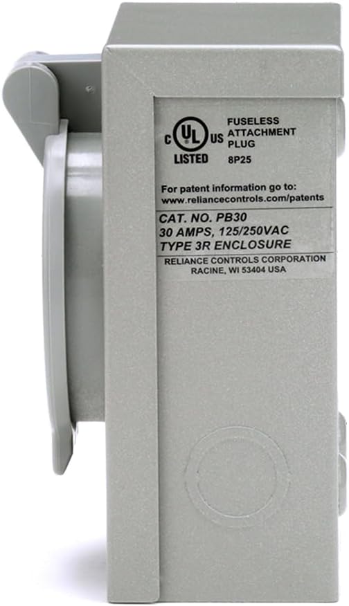 Reliance Controls Corporation PB20 20-Amp NEMA 3R Power Inlet Box for Generators Up to 5000 Running WattsGray
