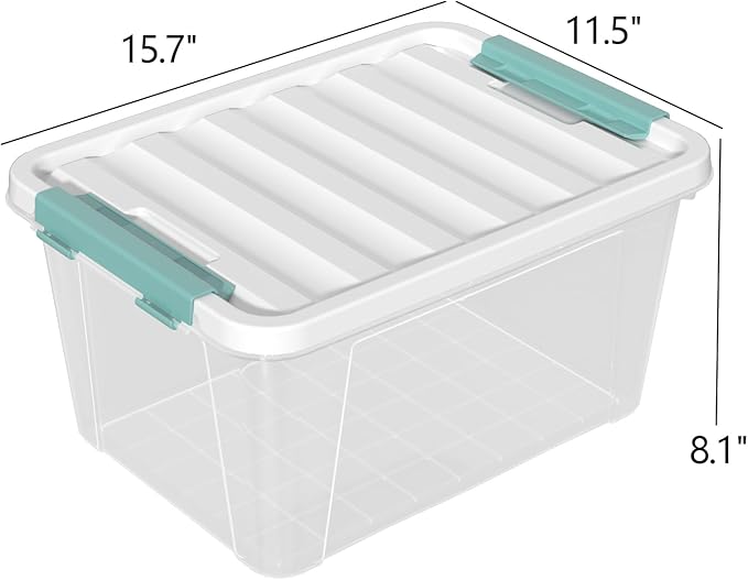 20 Quarts Clear Latching Boxes with Lids Plastic Storage Tote Set of 6