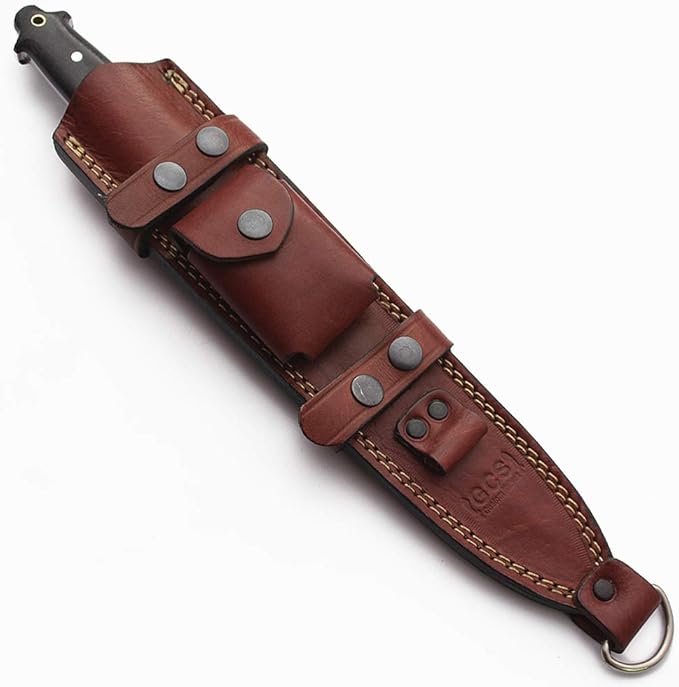 GCS Handmade Survival Tactical Hunting Black G10 Handle with Brown Leather Right or Left Hand Horizontal Fixed Blade Knife Sheath &amp Sharpening Stone GCS231