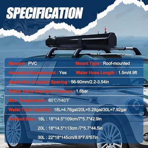 Portable Solar Heated Shower 30L/7.9Gal Pressurized Water Tank for Camping Includes 4.92ft Hose &amp Showerhead Ideal for RVs Trucks Off-Road Vehicles Outdoor Water Storage