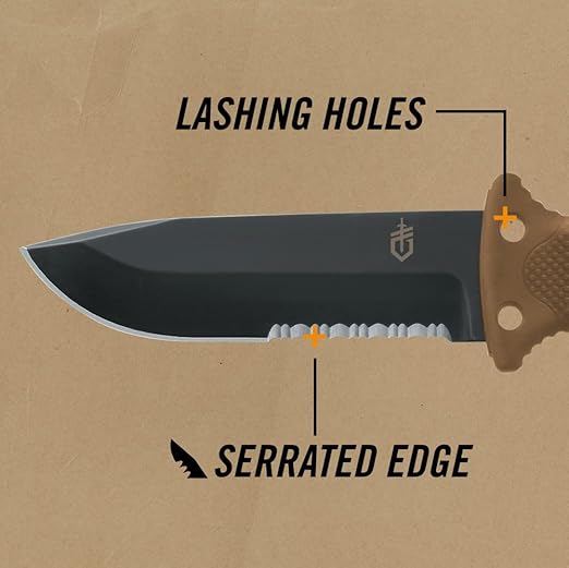 Gerber Gear LMF II Infantry Survival Knife Made in USA Military Grade Tactical Fixed Blade with Serrated Edge Shock Absorbing Handle Molle Sheath and Sharpener Coyote Brown