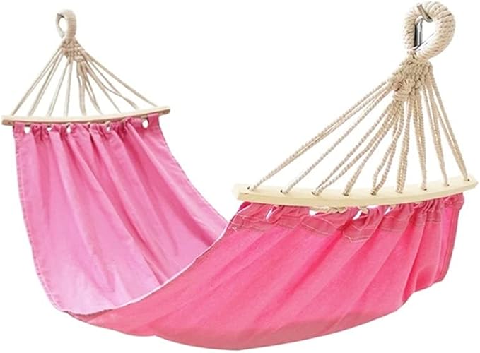 Portable Hammock Portable Child Hammock Hanging Swinging Outdoor Camping Hammocks Kid Cotton Fabric Canvas Travel Hang Bed for Backpacking Beach (Color : Pink)