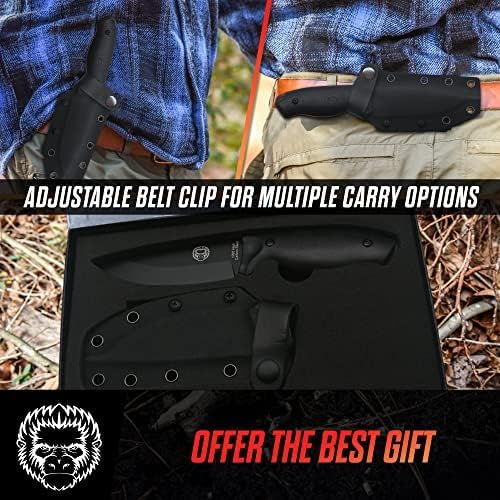 Holtzman's Gorilla Survival Naked Bloodline Full Tang Fixed Blade Survival Knife with Kydex Sheath - Durable and Versatile for Bushcraft Camping and Hiking
