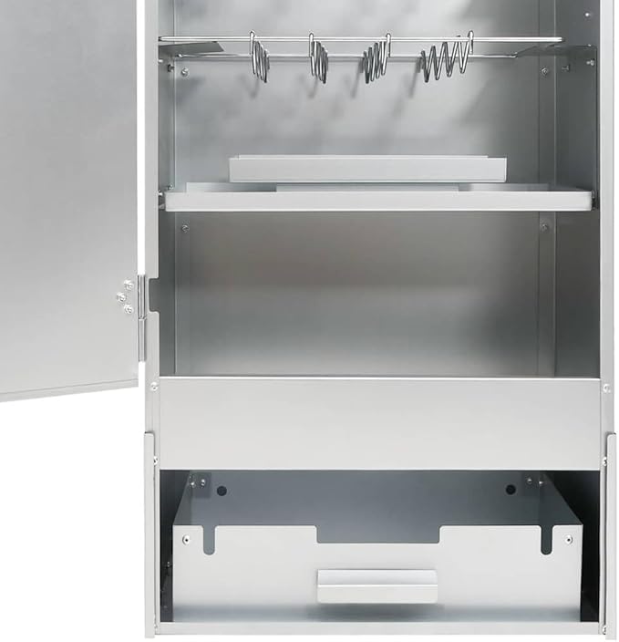 vidaXL BBQ Oven Smoker with Wood Chips Outdoor Grill Smoking Oven for Kitchen Garden Patio Barbeque Food Prep Table Galvanized Steel