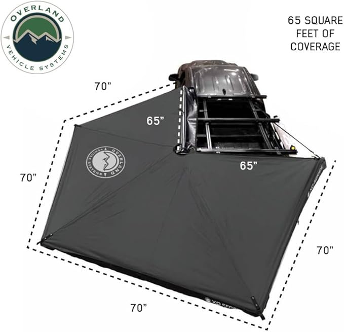 Overland Vehicle Systems - XD Nomadic 270 LTE - Awning w/Lights Passenger Side Black Trim w/Black Travel Cover
