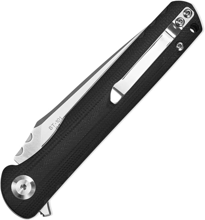 Sitivien ST101 Folding Knife D2 Steel Blade+G10 Handle Tool Knife EDC Pocket Knife for Outdoor Camping Hunting Survival (Black)