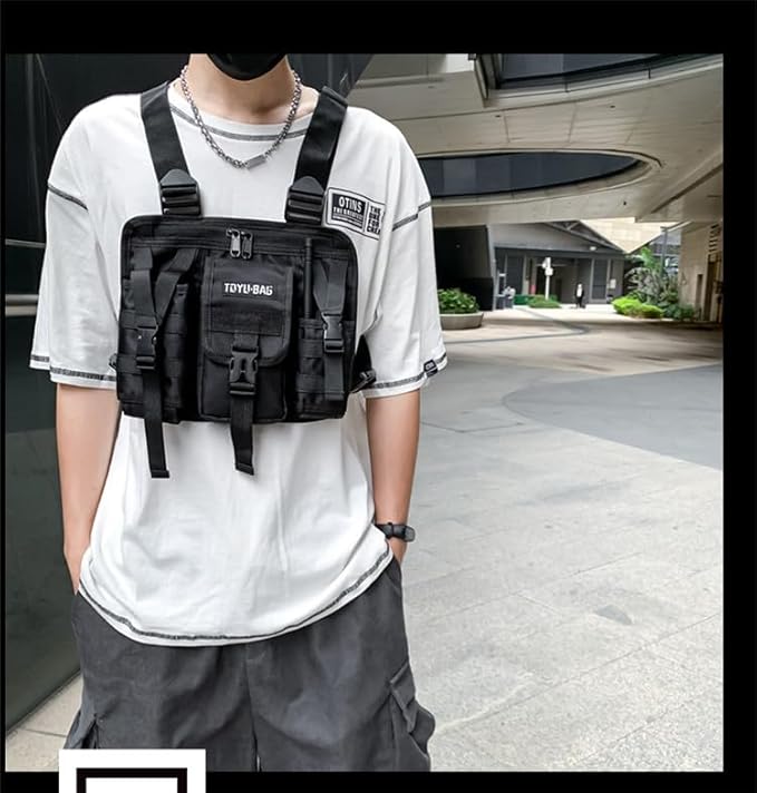 Waist Pack Men's Chest Bag Outdoor Travel Tooling Vest Belt Bag Adjustable Strap Lightweight Crossbody Backpack (black)
