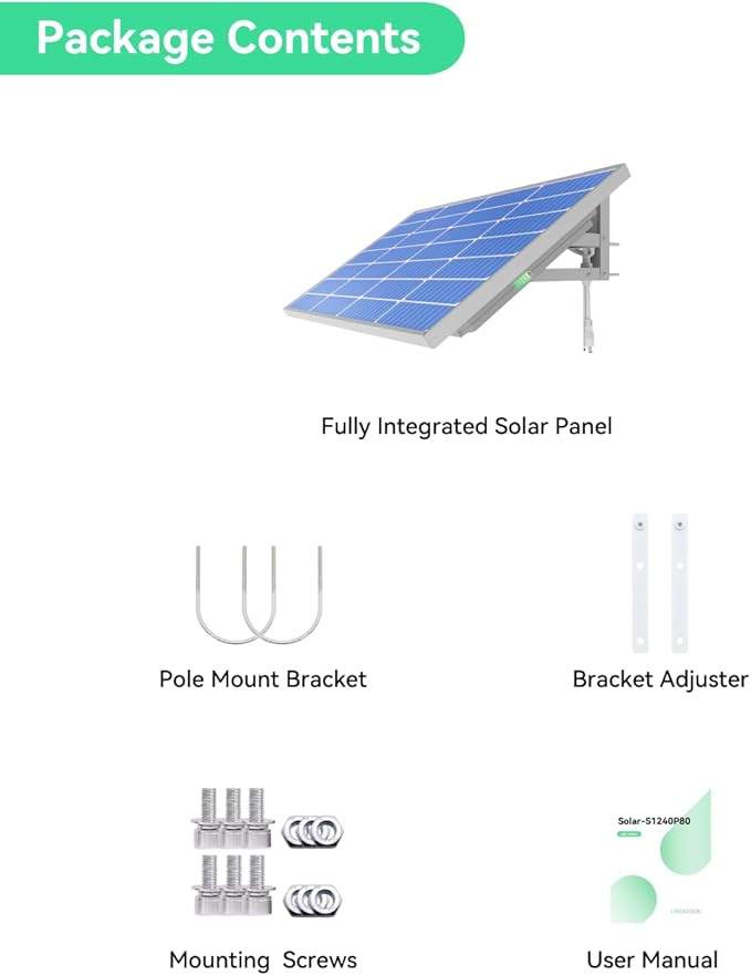 LINOVISION 4-in-1 Solar Power System with 80W Solar Panel 12V 40A Lithium Battery Charge Controller RS485 Monitoring IP66 Waterproof for Security Cameras and IoT Devices