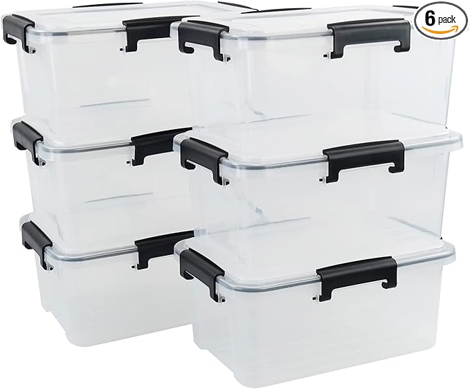 6-Pack 12 Quart Clear Storage Latching Box Plastic Latch Box with Lid