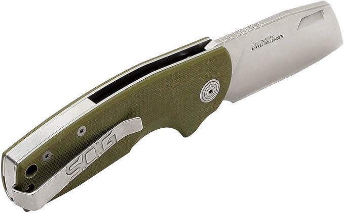 SOG Stout FLK Cleaver Daily Carry Folding Knives | G10 &amp Steel Handle | CRYO D2 Steel Blade | Short-Blade Frame Lock Folder