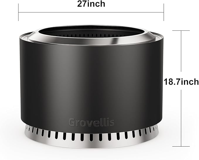 27 inch Smokeless Fire Pit with Waterproof Cover Stainless Steel Outdoor Smokeless Firepit Wood Burning Fire Pits for Camping BonfireLow Smoke Firepit for Outside
