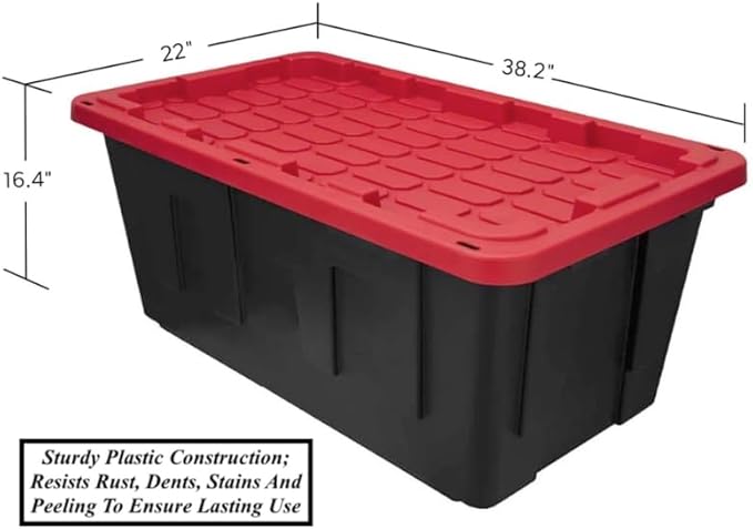 2 PCS 40 Gallon Snap Lid Plastic Storage Bin Storage Container Storage Box Stackable Design Tough Recycle Plastic Construction Lockable With Holes For Zip Ties Or Padlocks